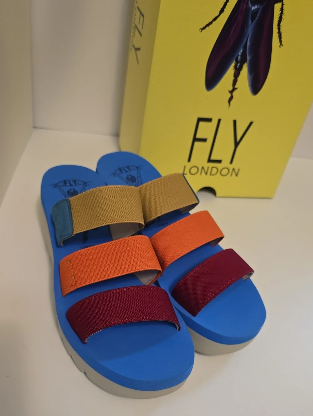 Fly London Multi-Color Platform Slide Sandals - New In Box Sz 8 - Picture 3 of 9